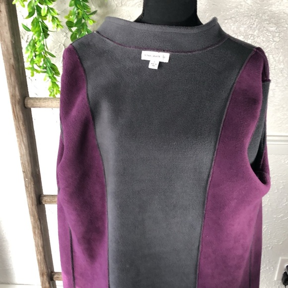 Susan Graver Fleece Purple Gray Long Button Up Coat Color. Block Trench Coat - Picture 15 of 16